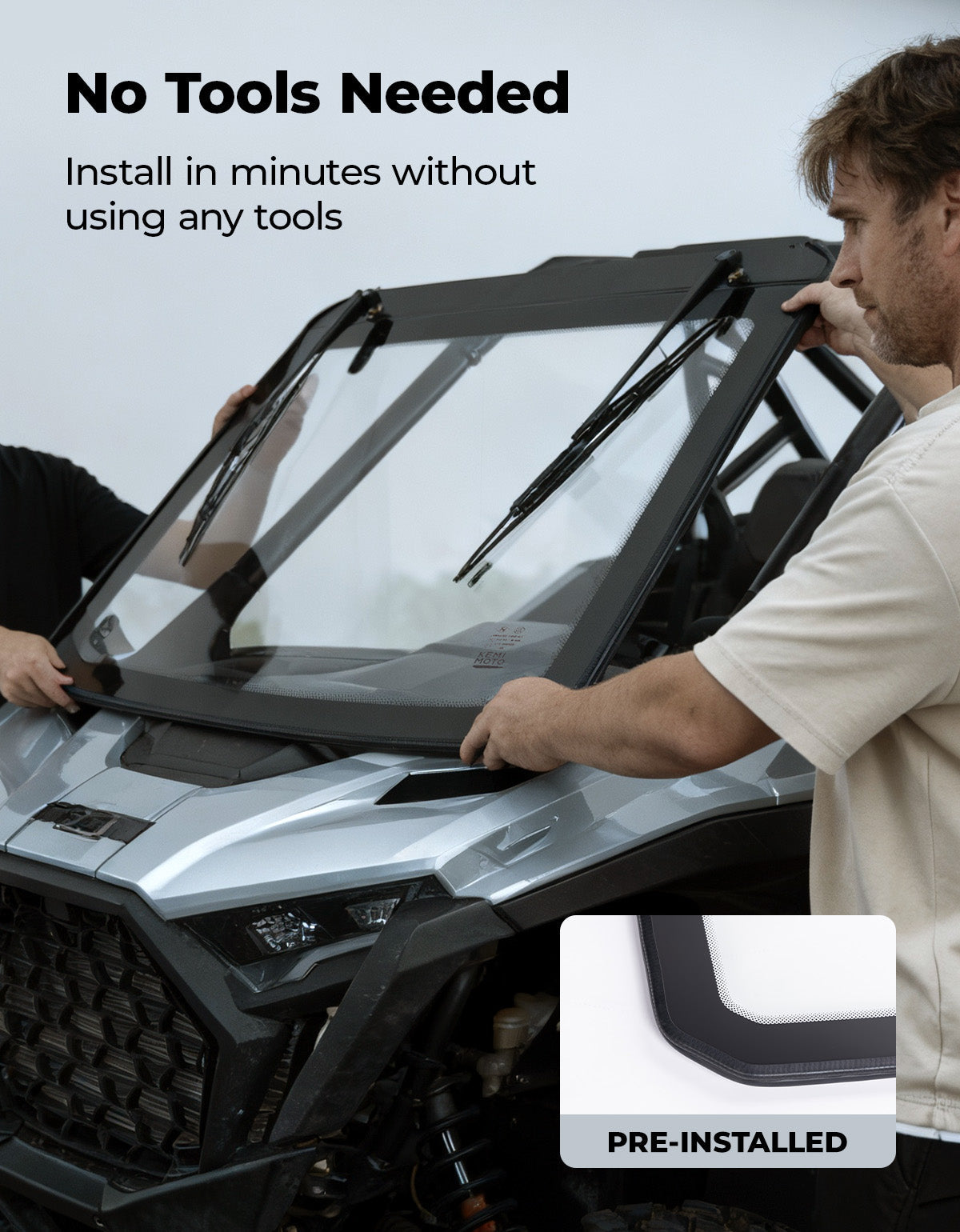 PRO XP Glass Windshield with 2 Manual Wipers for Polaris RZR PRO XP/XP4/PRO S/S4 (2025-2026) - Kemimoto