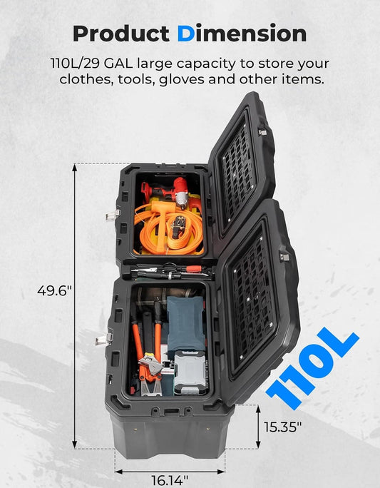 UTV Bed Box 29GAL for Polaris Ranger 1000 / XP 1000 / CREW 2018-2024 - Kemimoto