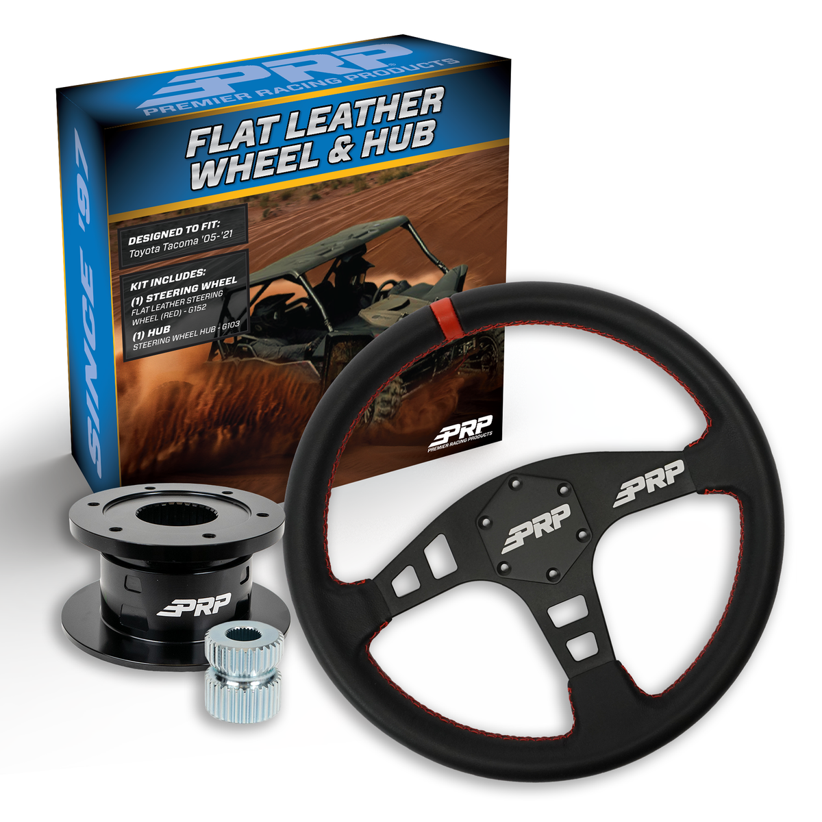 PRP Flat Leather Steering Wheel Kit with Quick Release Hub for Yamaha YXZ, Viking, Wolverine, Rhino