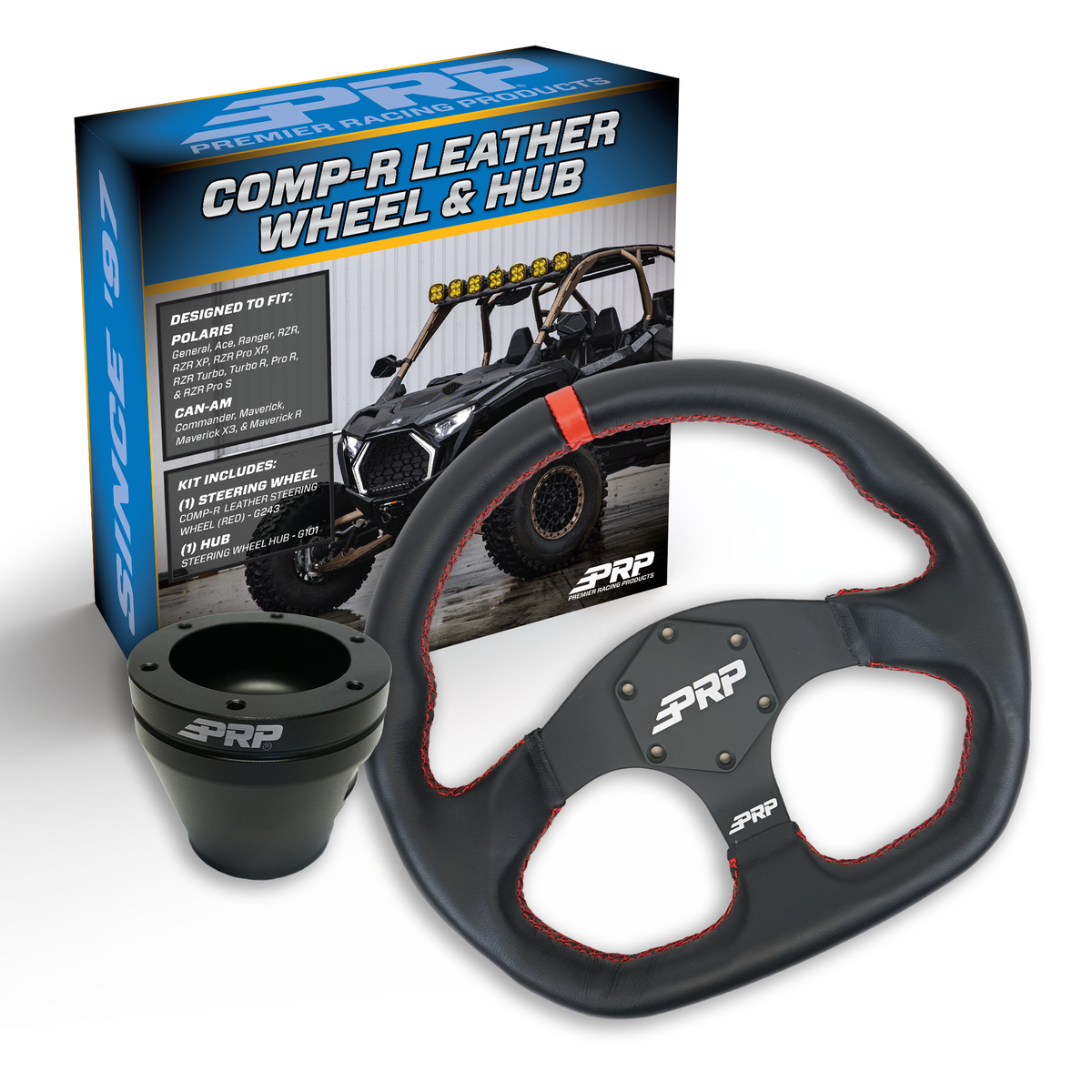 PRP Leather D-Shape Steering Wheel Kit with UTV Hub