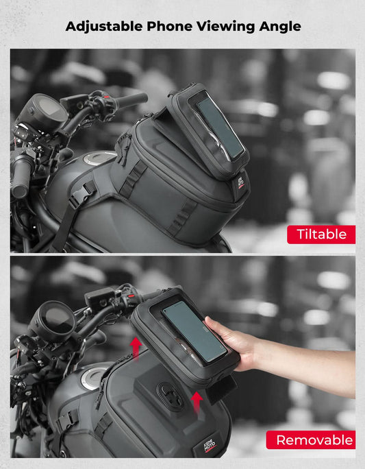 Motorcycle Tank Bag 13-16L Waterproof Hard Shell with Phone Holder - Kemimoto