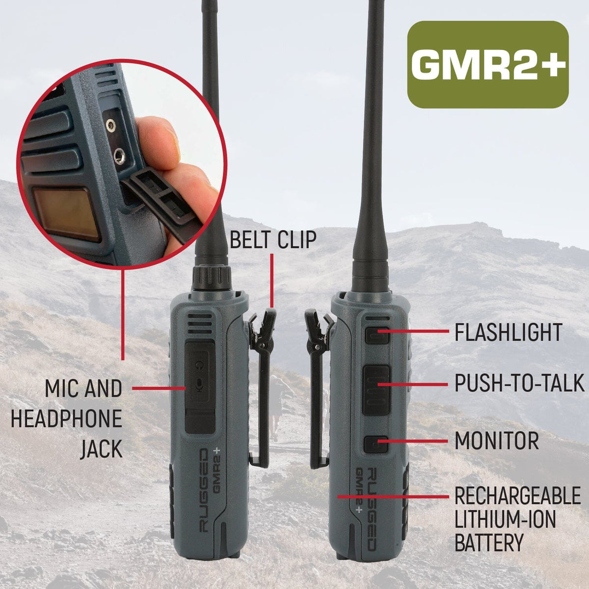 Adventure Pack - Rugged GMR2 PLUS - GMRS and FRS Two Way Handheld Radios with Accessories - Safety Orange