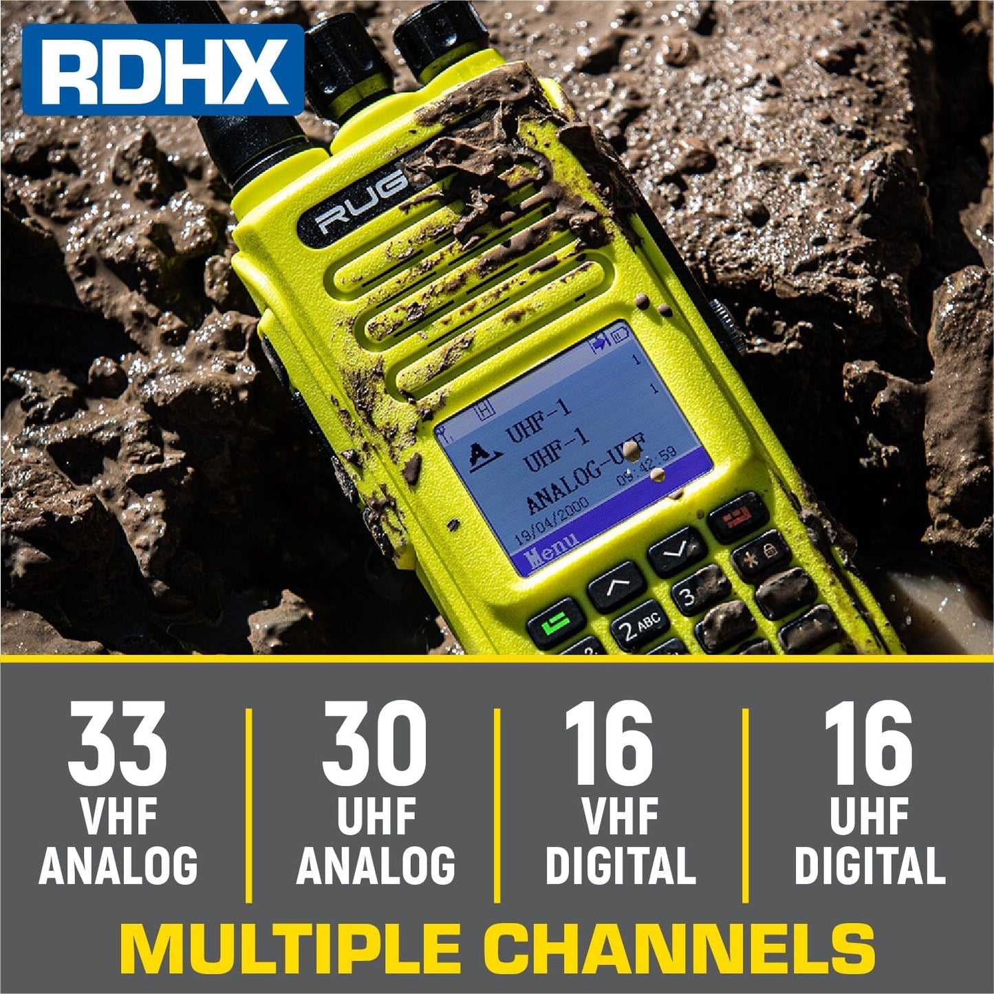 WATERPROOF - Rugged RDH-X - Business Band Two Way Handheld Radio - Digital and Analog - Black