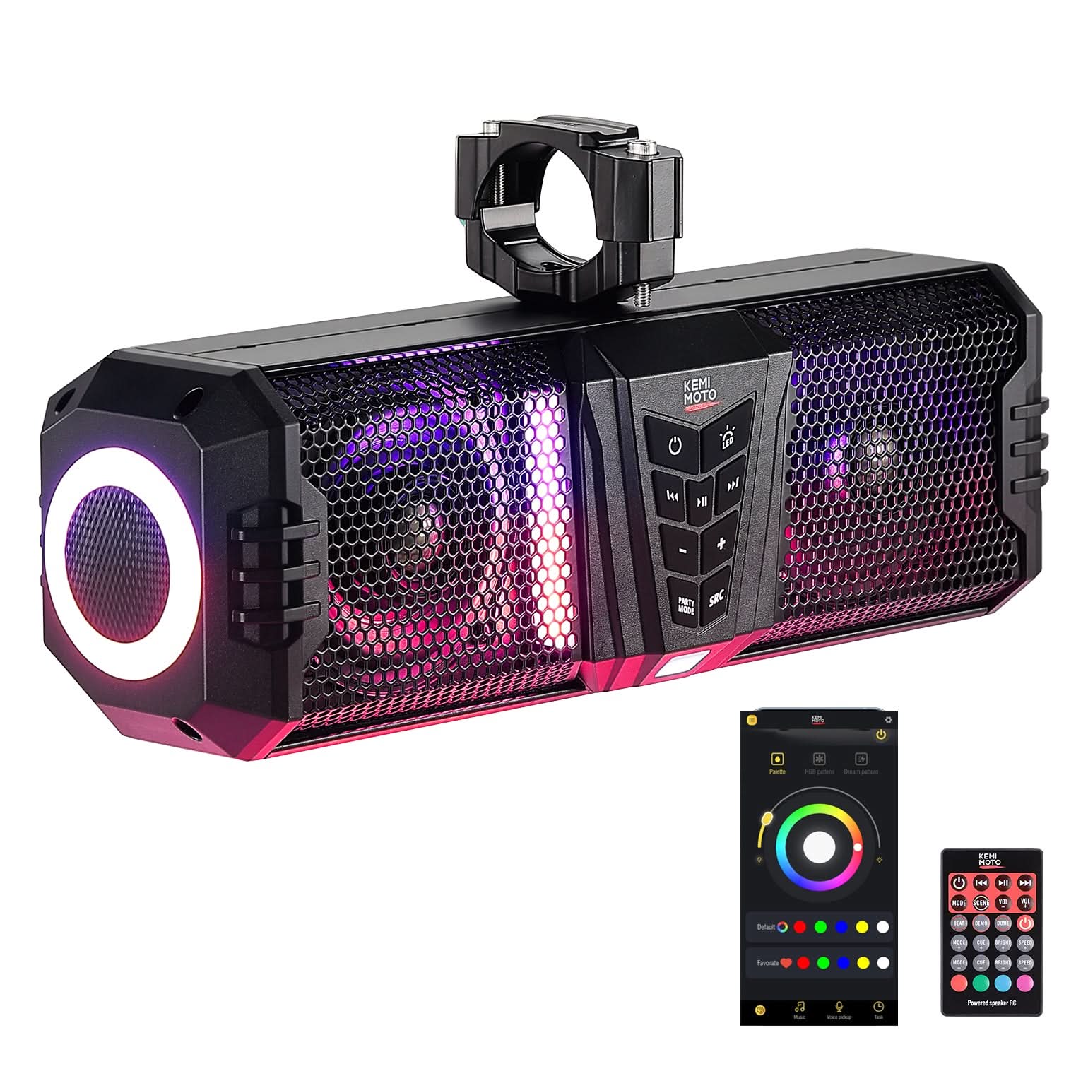 Midnight 40 16" Bluetooth Sound Bar â€?025 Compact RGB UTV Speaker for Golf Cart, ATV, Polaris RZR - Kemimoto