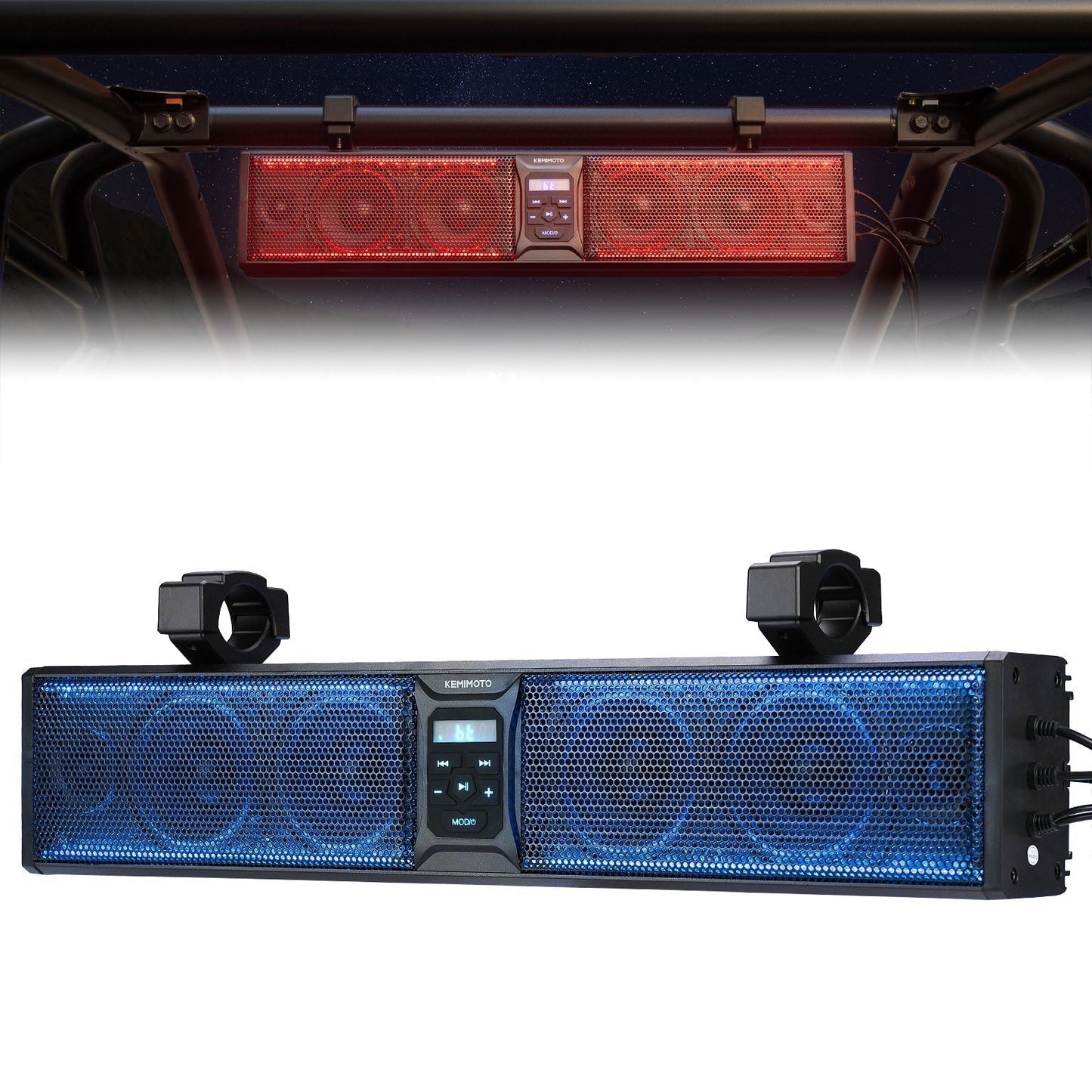 6 Speaker 26 Inch RGB Universal Sound Bar For 1.75''-2.25'' Roll Bar - Kemimoto