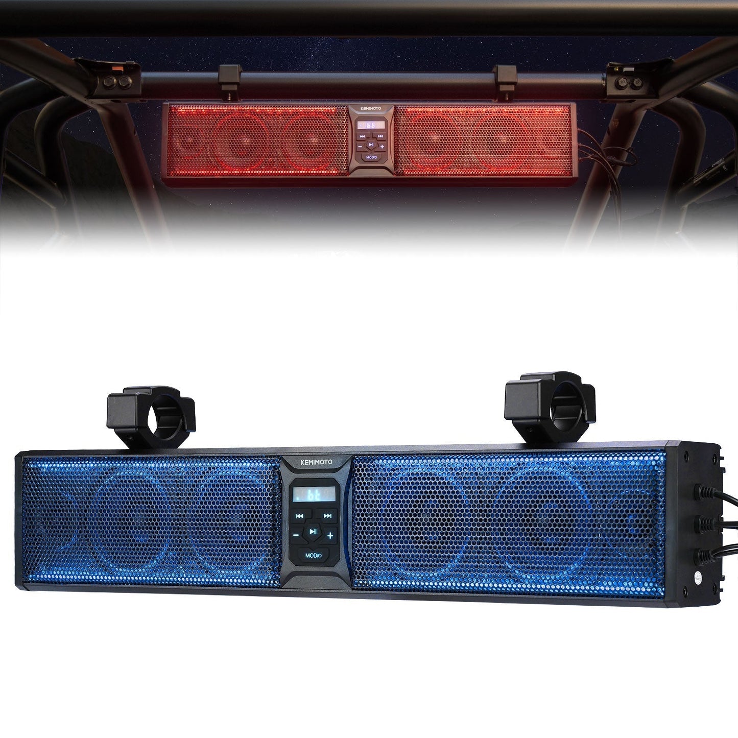 6 Speaker 26 Inch RGB Universal Sound Bar For 1.75''-2.25'' Roll Bar - Kemimoto