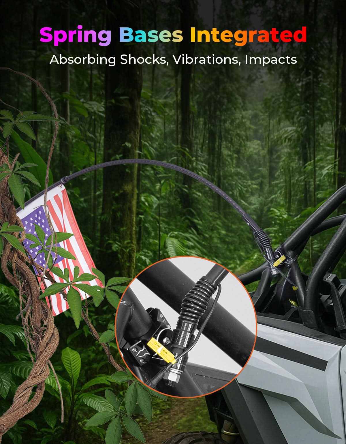LED Whip Lights (2PCS) â€?APP Controlled with Turn/Brake/Reverse Signal Sync, Spring Mount â€?For UTV/ATV - Kemimoto