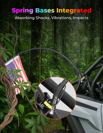LED Whip Lights (2PCS) â€?APP Controlled with Turn/Brake/Reverse Signal Sync, Spring Mount â€?For UTV/ATV - Kemimoto