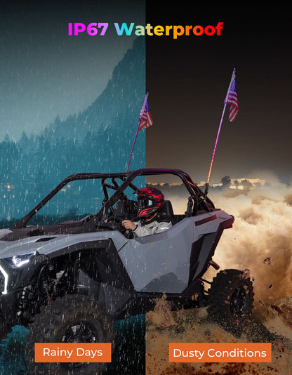 LED Whip Lights (2PCS) â€?APP Controlled with Turn/Brake/Reverse Signal Sync, Spring Mount â€?For UTV/ATV - Kemimoto