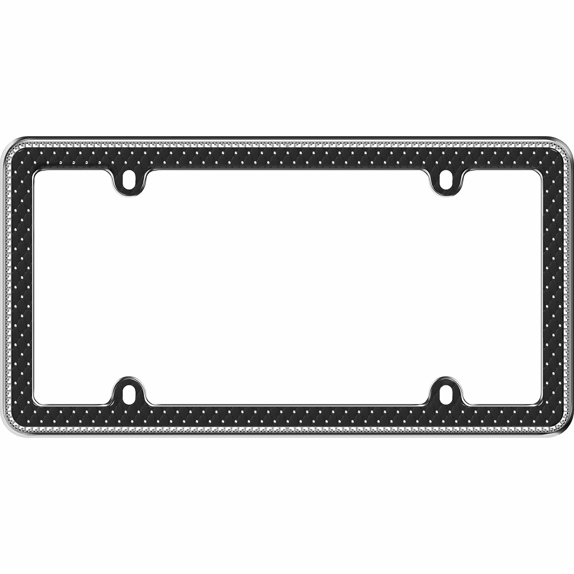 Button Tuck Bling License Plate Frame, Chrome/Black/Clear