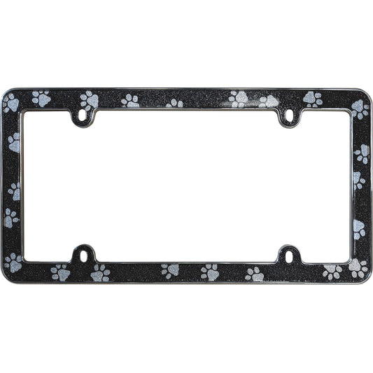 Paws Bling License Plate Frame, Black/Chrome