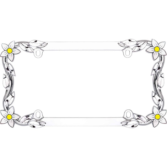 Daisy License Plate Frame, Chrome/Painted