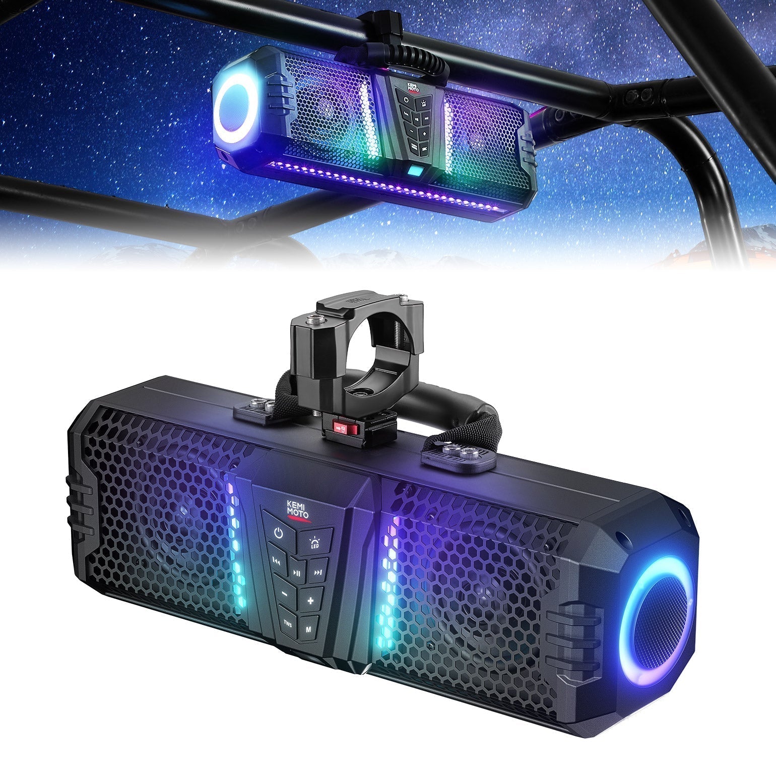 KEMIMOTO Midnight 60 26" 4-Speaker UTV Bluetooth Sound Bar w/RGB Lighting - Kemimoto