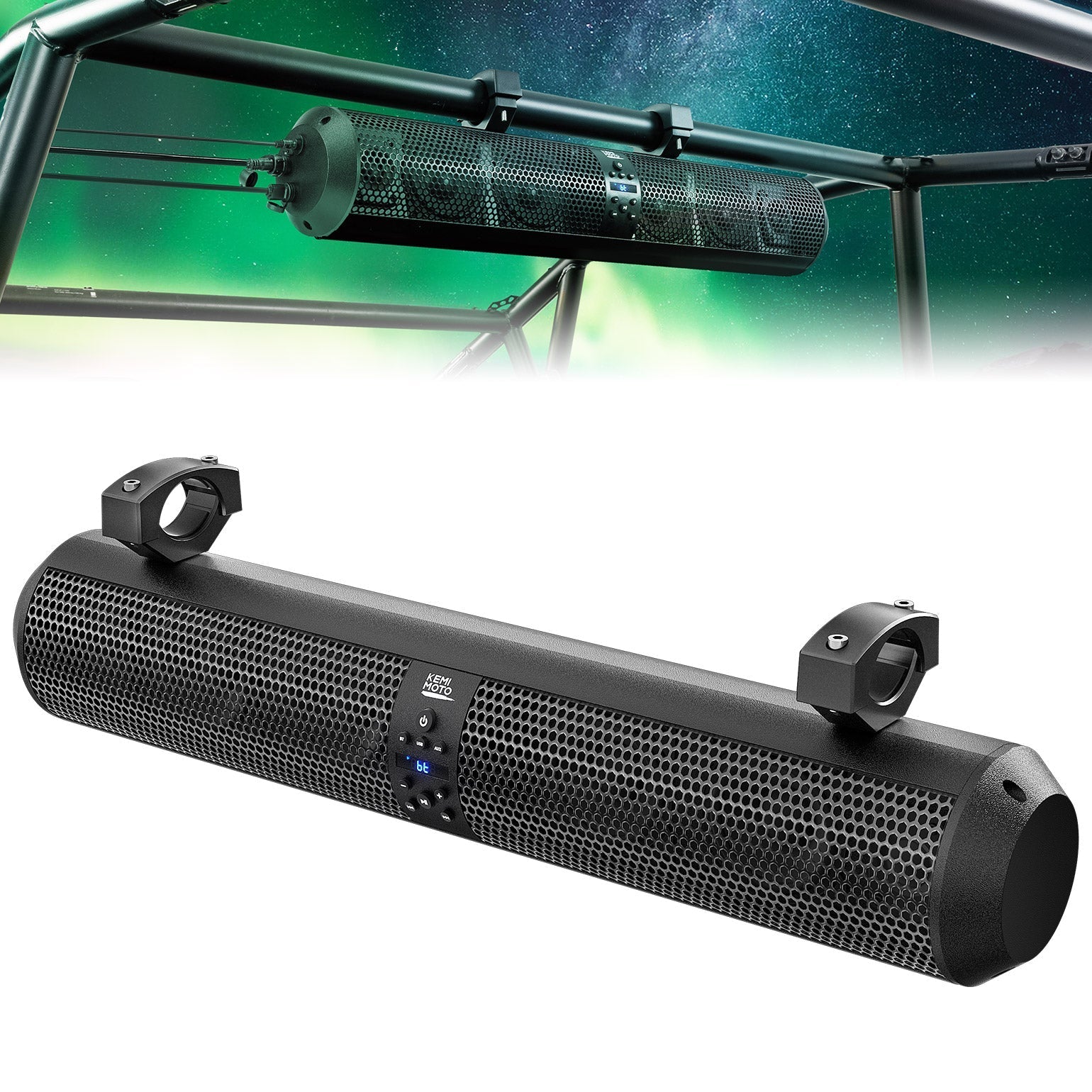 6 Speaker UTV Bluetooth Sound Bar for Can Am Maverick X3/ RZR w/ 1.56"-2.25" Roll Bar - Kemimoto