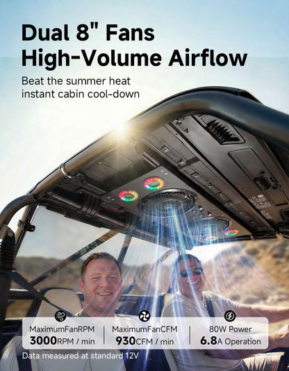 Overhead Fan with RGB for UTV with 57-42 Inch Roof Width for Polaris Ranger, RZR, Can-Am Defender, CFMOTO Uforce - Kemimoto