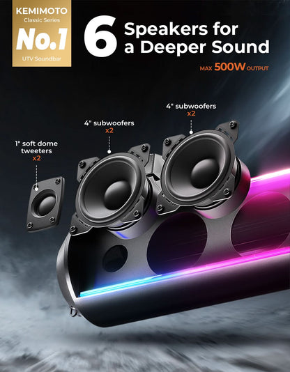 UTV Bluetooth Sound Bar â€?32" RGB Speaker, IP66 Waterproof 2025 | Fits 1"-2" Roll Bars on Polaris RZR, Can-Am, SxS, Golf Carts