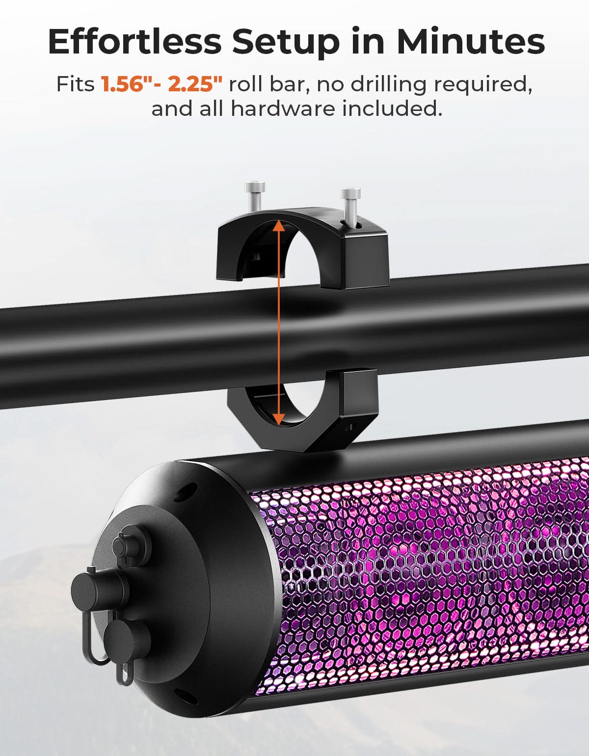UTV Bluetooth Sound Bar â€?32" RGB Speaker, IP66 Waterproof 2025 | Fits 1"-2" Roll Bars on Polaris RZR, Can-Am, SxS, Golf Carts