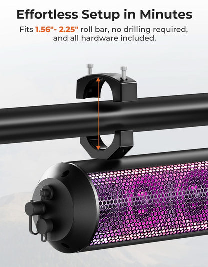 UTV Bluetooth Sound Bar â€?32" RGB Speaker, IP66 Waterproof 2025 | Fits 1"-2" Roll Bars on Polaris RZR, Can-Am, SxS, Golf Carts