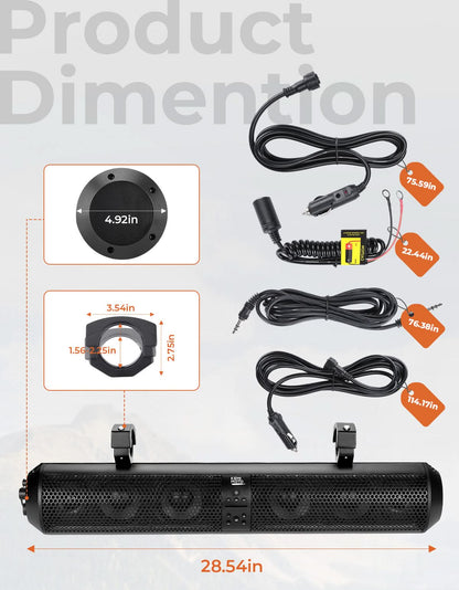 UTV Bluetooth Sound Bar â€?32" RGB Speaker, IP66 Waterproof 2025 | Fits 1"-2" Roll Bars on Polaris RZR, Can-Am, SxS, Golf Carts