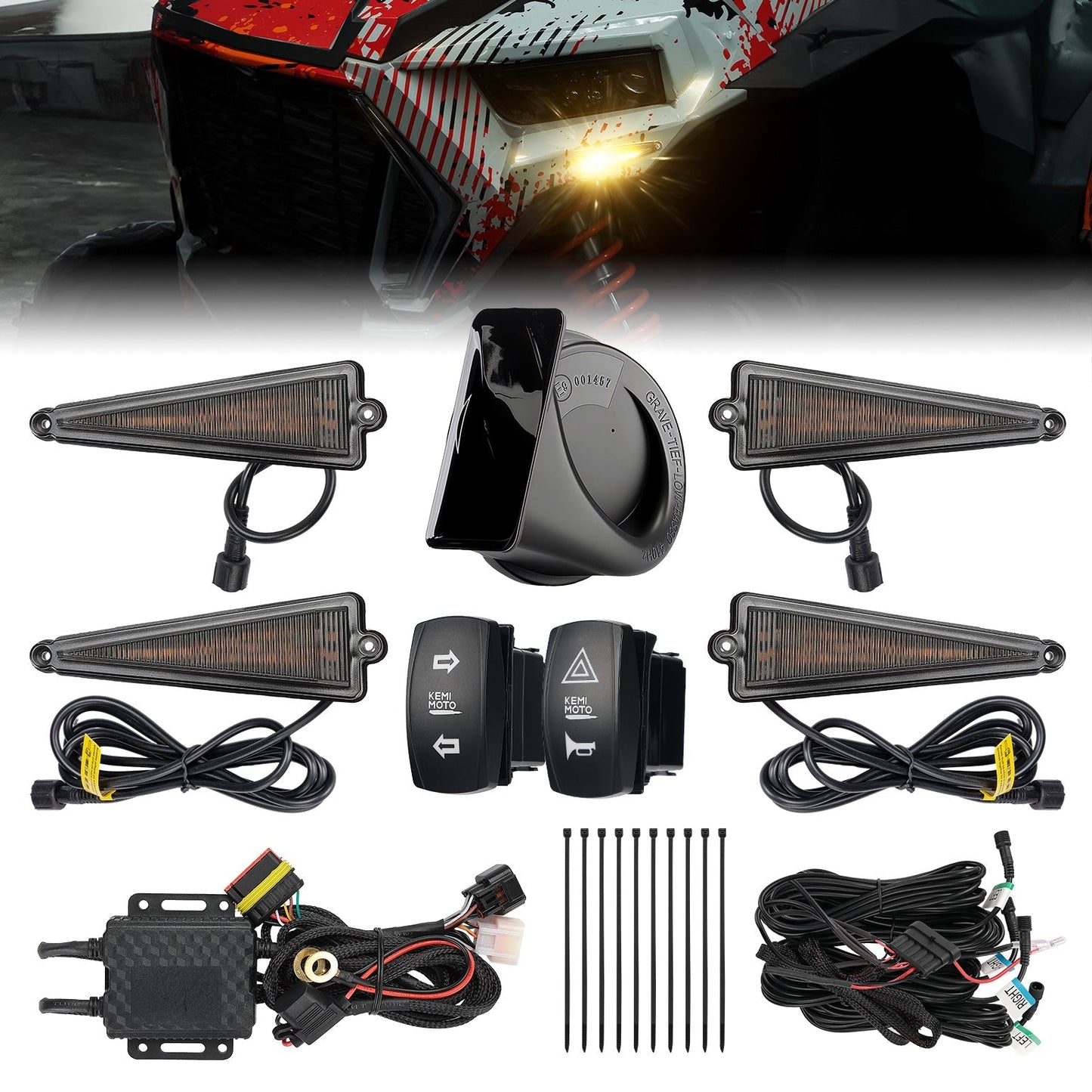 UTV Turn Signal Kit with 110D Horn for Polaris|Can-Am|Teryx|CFMOTO - Kemimoto