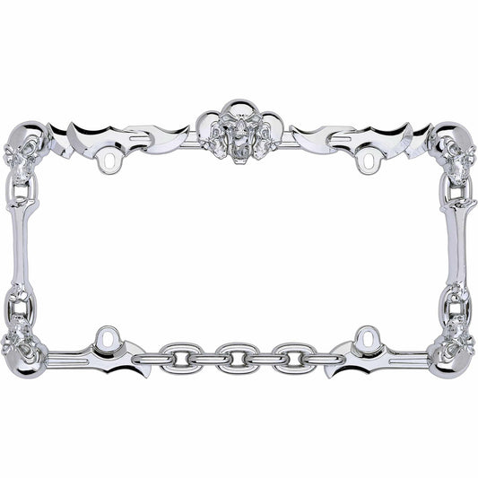 Skull & Bone License Plate Frame, Chrome