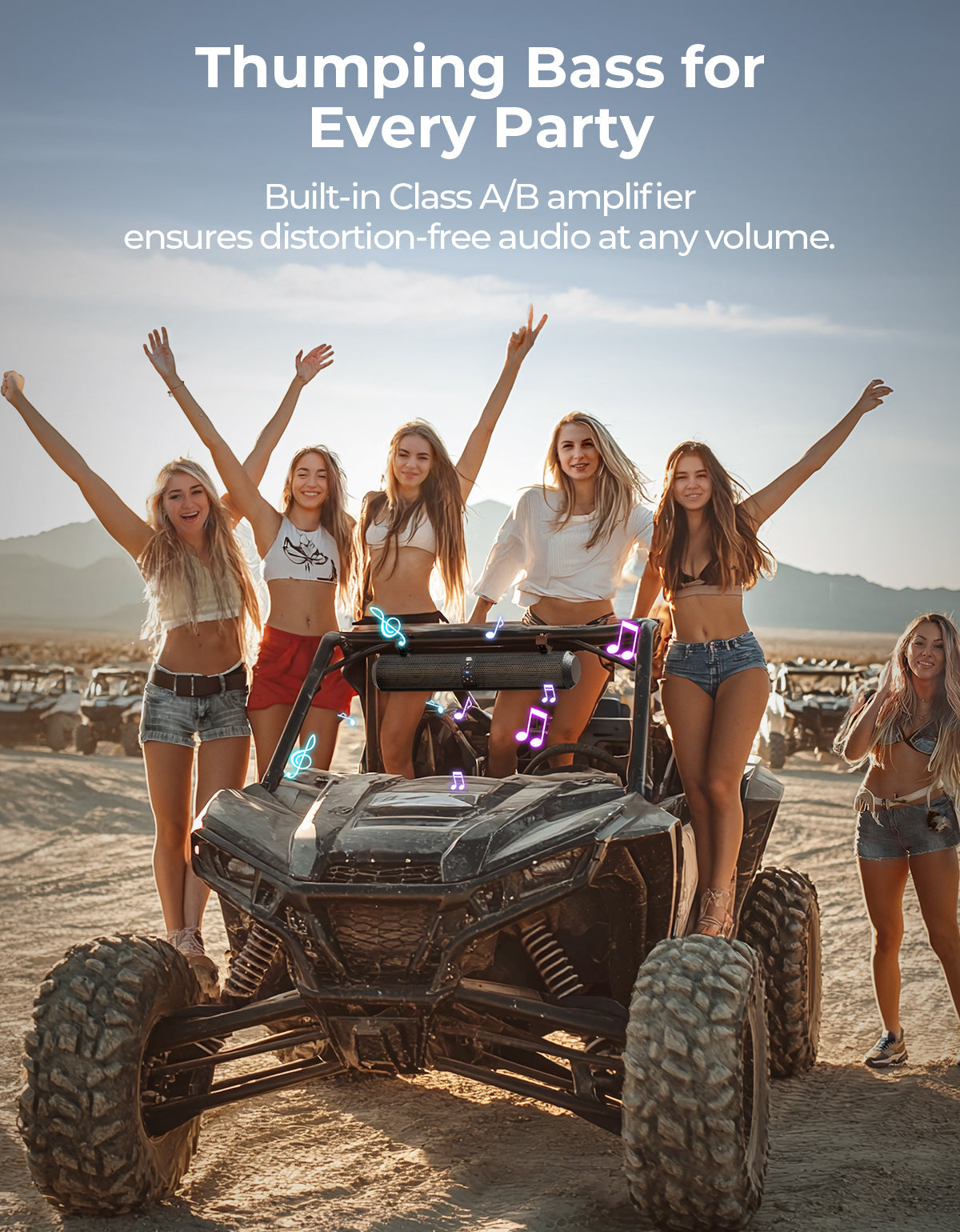 6 Speaker UTV Bluetooth Sound Bar for Can Am Maverick X3/ RZR w/ 1.56"-2.25" Roll Bar - Kemimoto