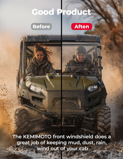 Front Vented Windshield for Polaris Ranger 800/XP 800/Crew (Not Fit Midsize) - Kemimoto