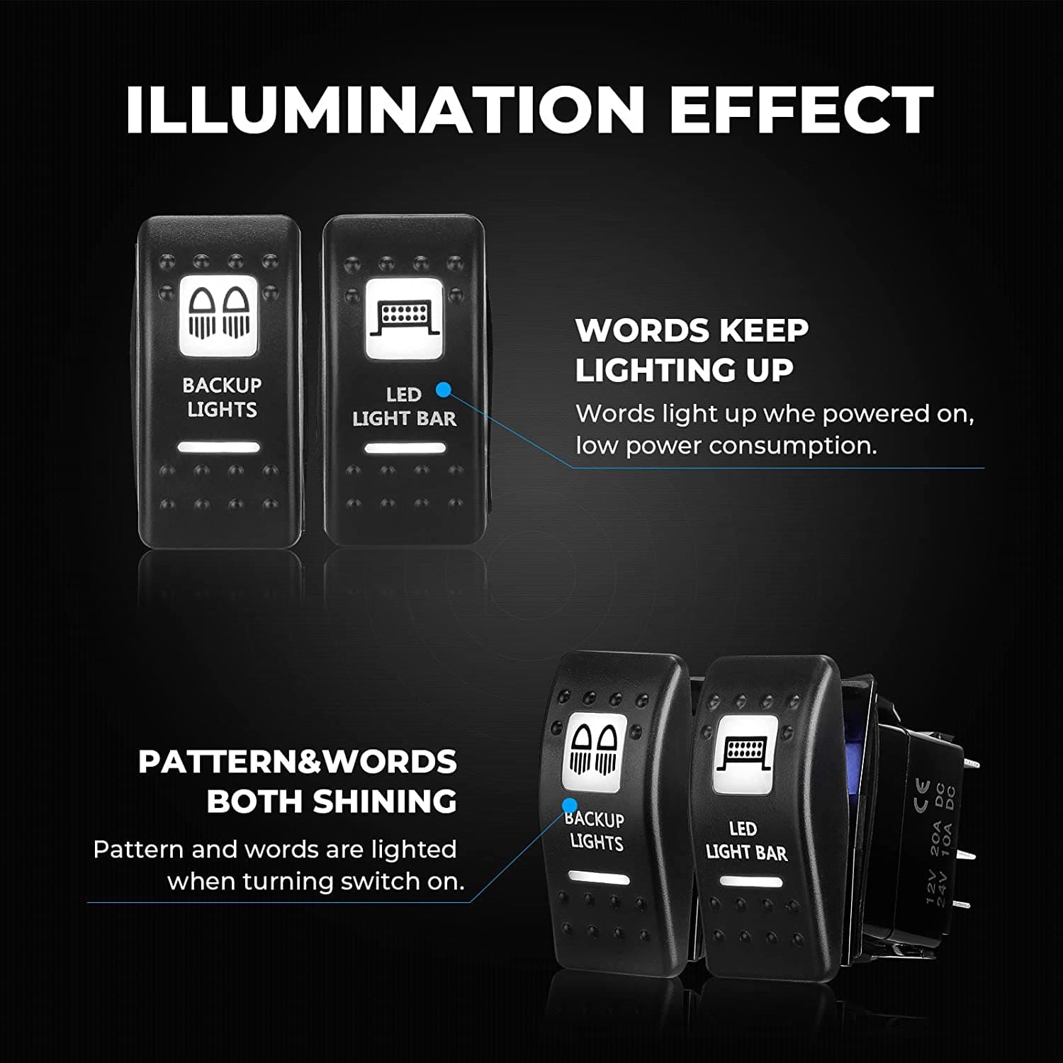 Spiral Whip Light Set, 2PCS Whip Light & Flag mount & 12V Switch On-off - Kemimoto
