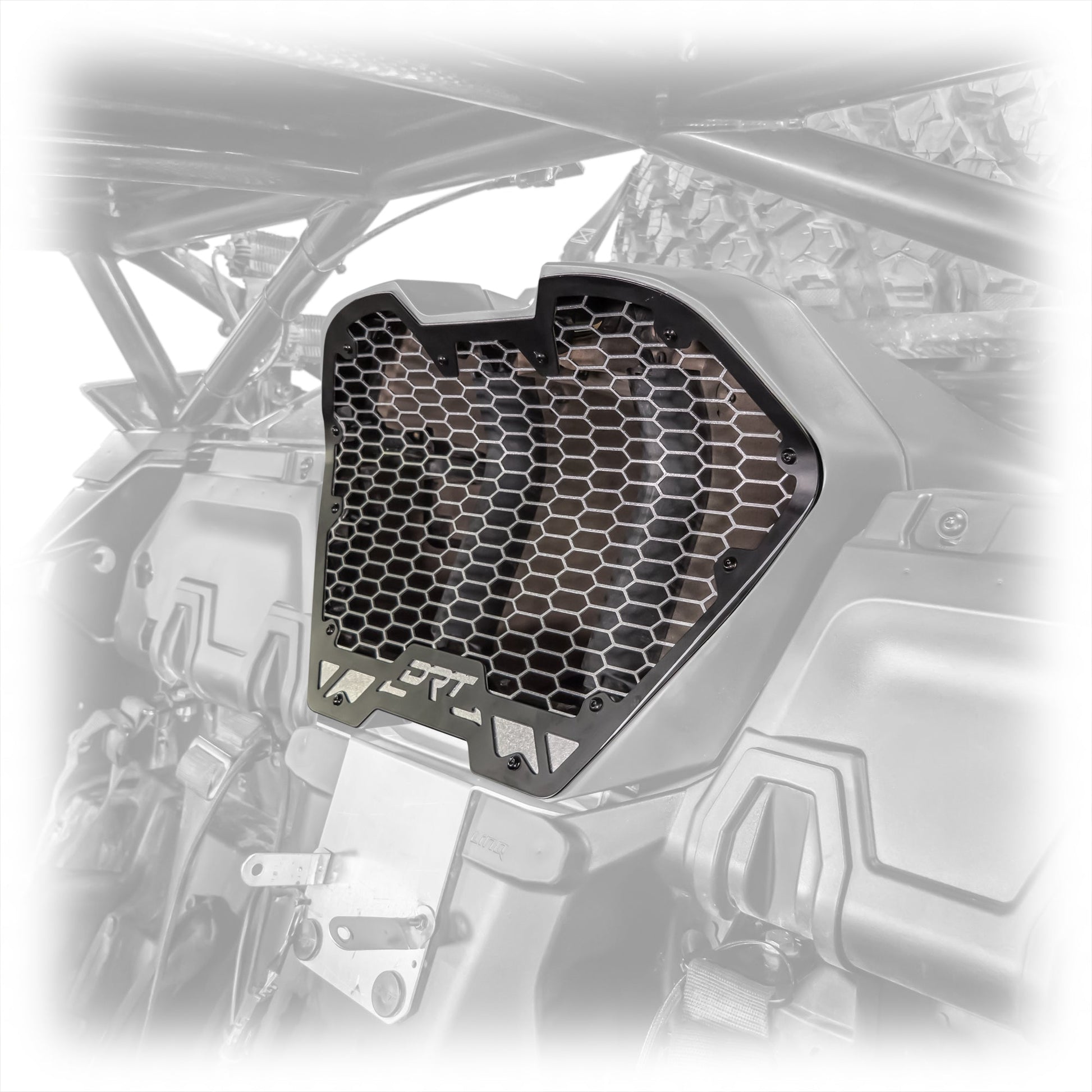 Laser cut aluminum vent panel aligned to grille frame