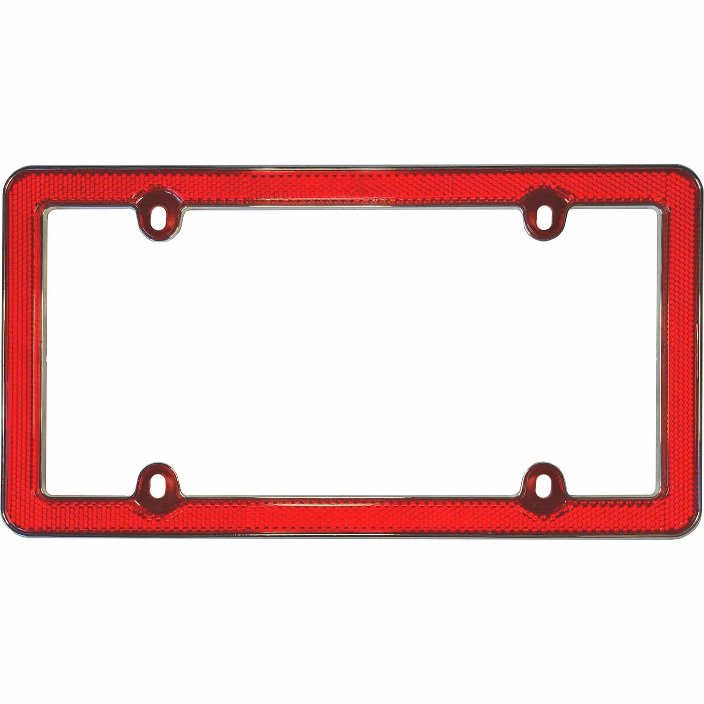 Metal Red Reflector III License Plate Frame, Red/Chrome