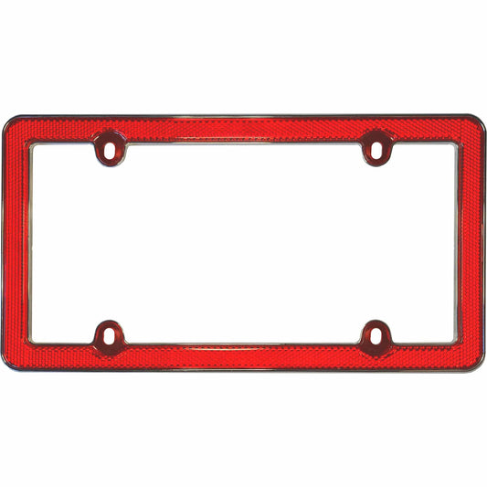 Metal Red Reflector III License Plate Frame, Red/Chrome