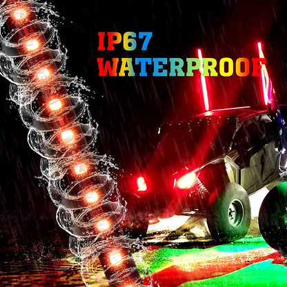 3FT Black LED Whip Light with RF Remote Control, 366 colors, 1pc or 2pcs - Kemimoto