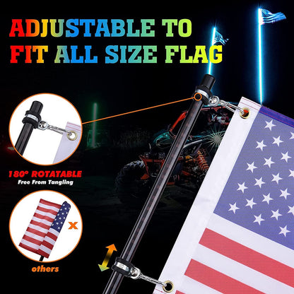 3FT Black LED Whip Light with RF Remote Control, 366 colors, 1pc or 2pcs - Kemimoto