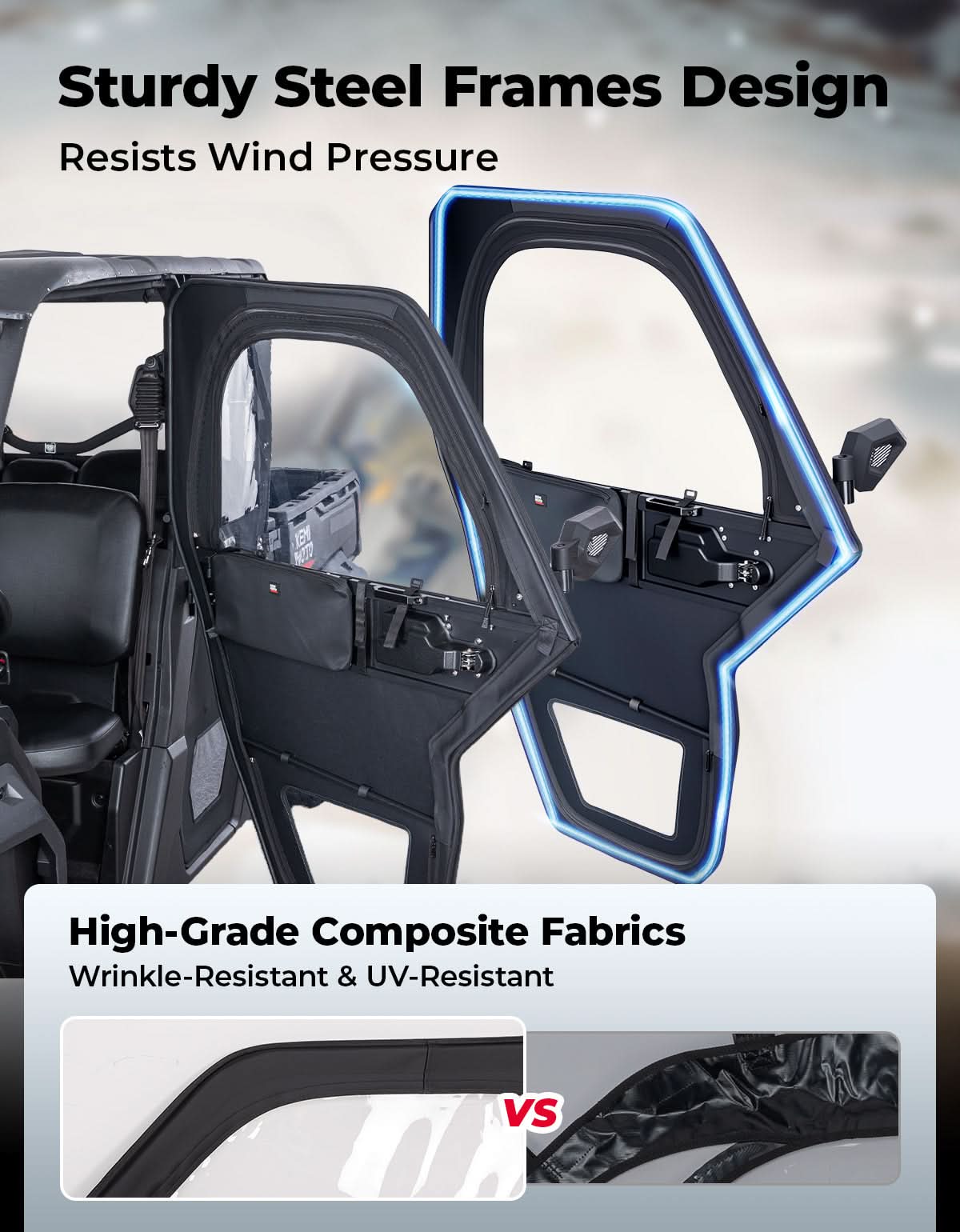 UTV Framed Doors for Can-Am Defender Max HD 7/8/9/10 â€?Full Enclosure Kit, 2022â€?024 - Kemimoto