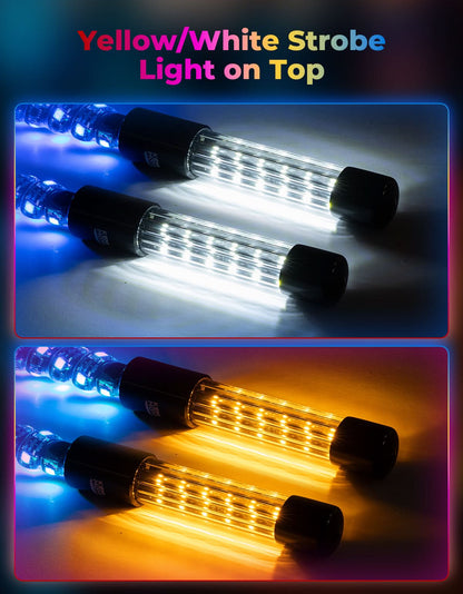 3FT LED Whip Lights 2PCS with Strobe & SOS Modes, Bluetooth App Control for Polaris RZR & Can-Am X3 - Kemimoto
