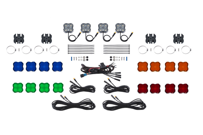Diode Dynamics Stage Series SXS Rock Light Installer Kit - White Diffused M8 (4-pack)