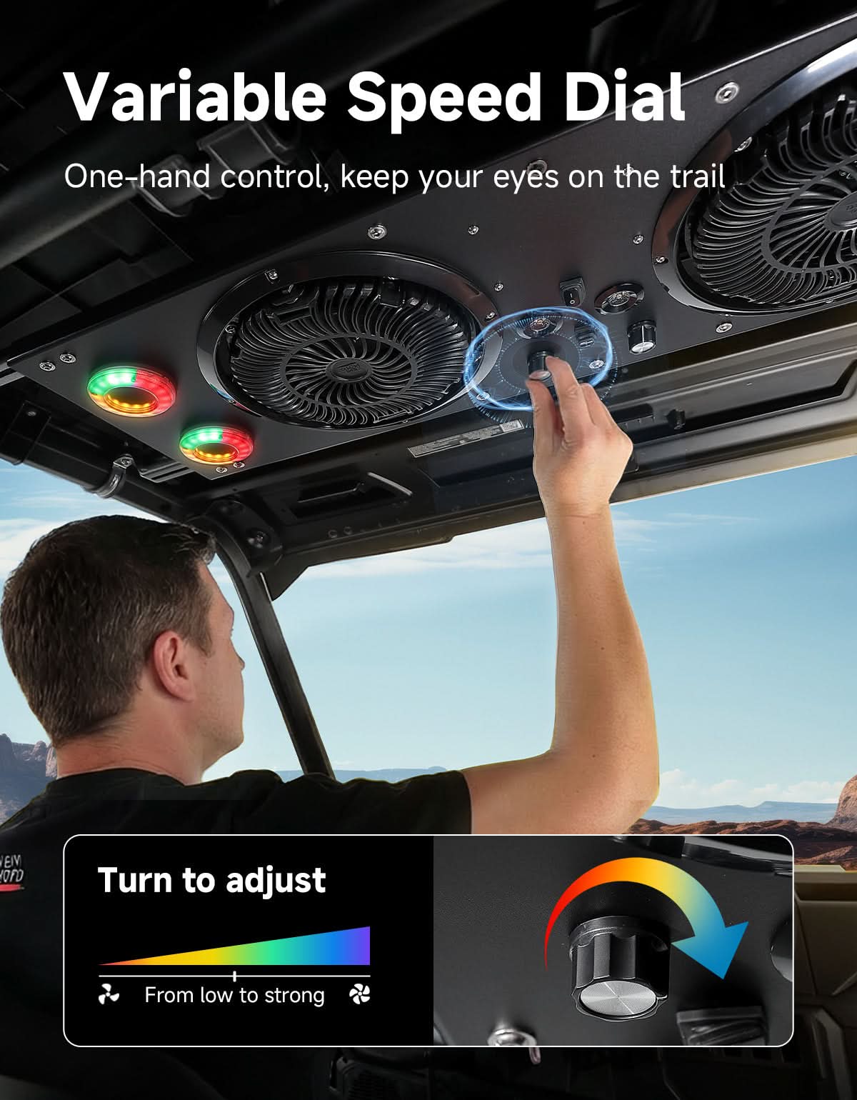 Overhead Fan with RGB for UTV with 57-42 Inch Roof Width for Polaris Ranger, RZR, Can-Am Defender, CFMOTO Uforce - Kemimoto