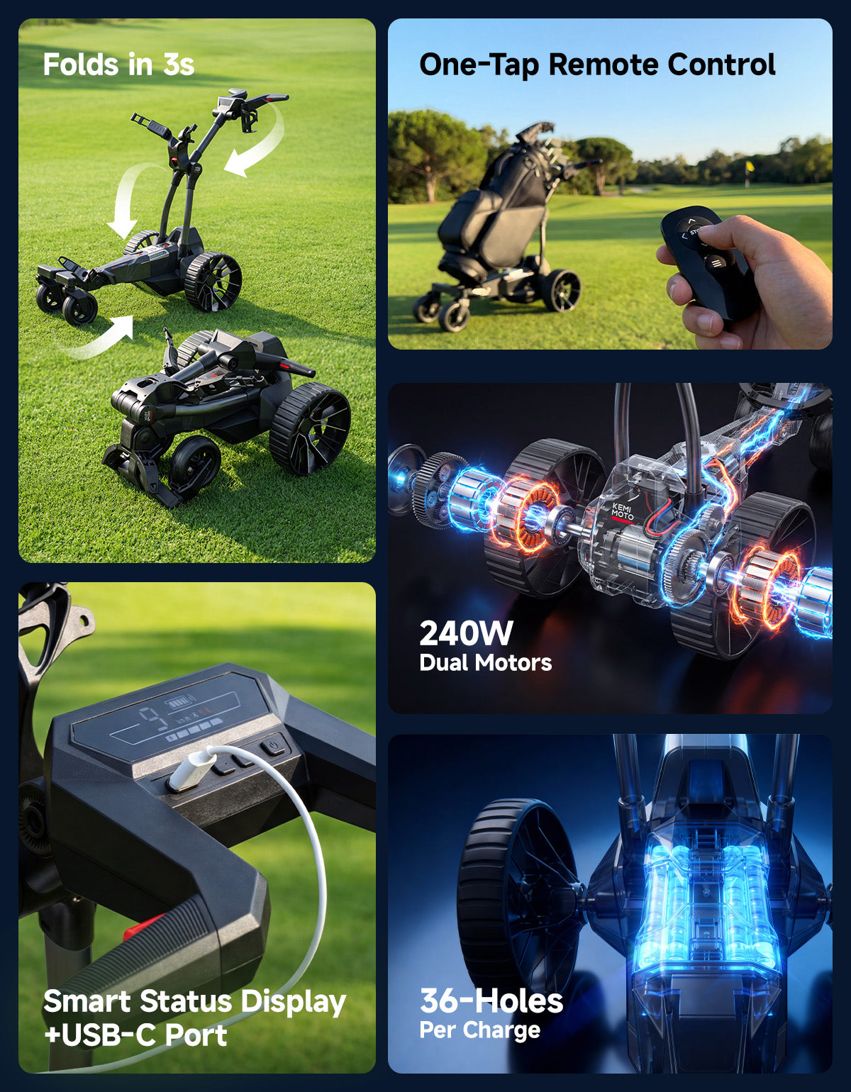 Kemimoto electric golf push cart with remote