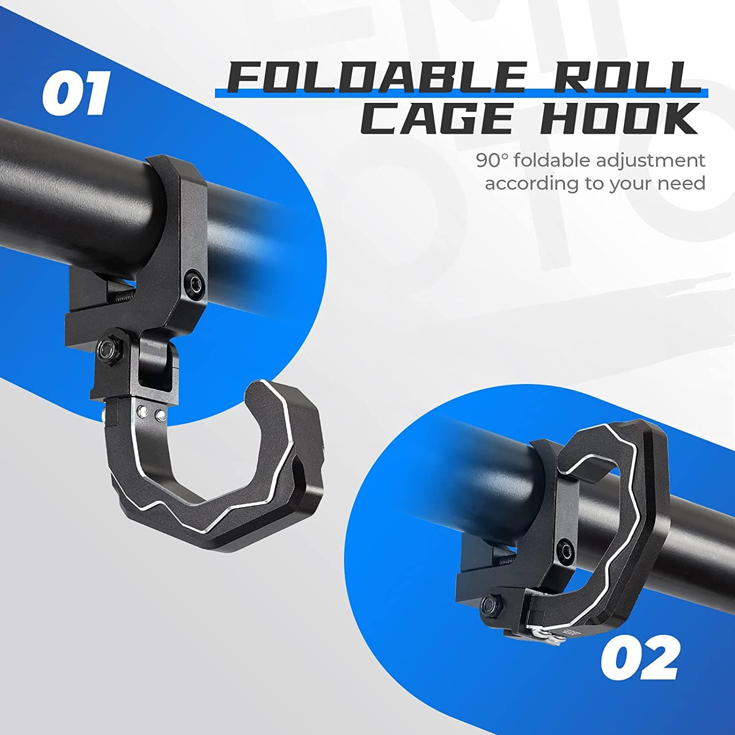 Roll Cage Helmet Hook Fits 1.6"-2" Roll Bar for Polaris RZR Ranger, Can Am X3, Kawasaki Teryx - Kemimoto
