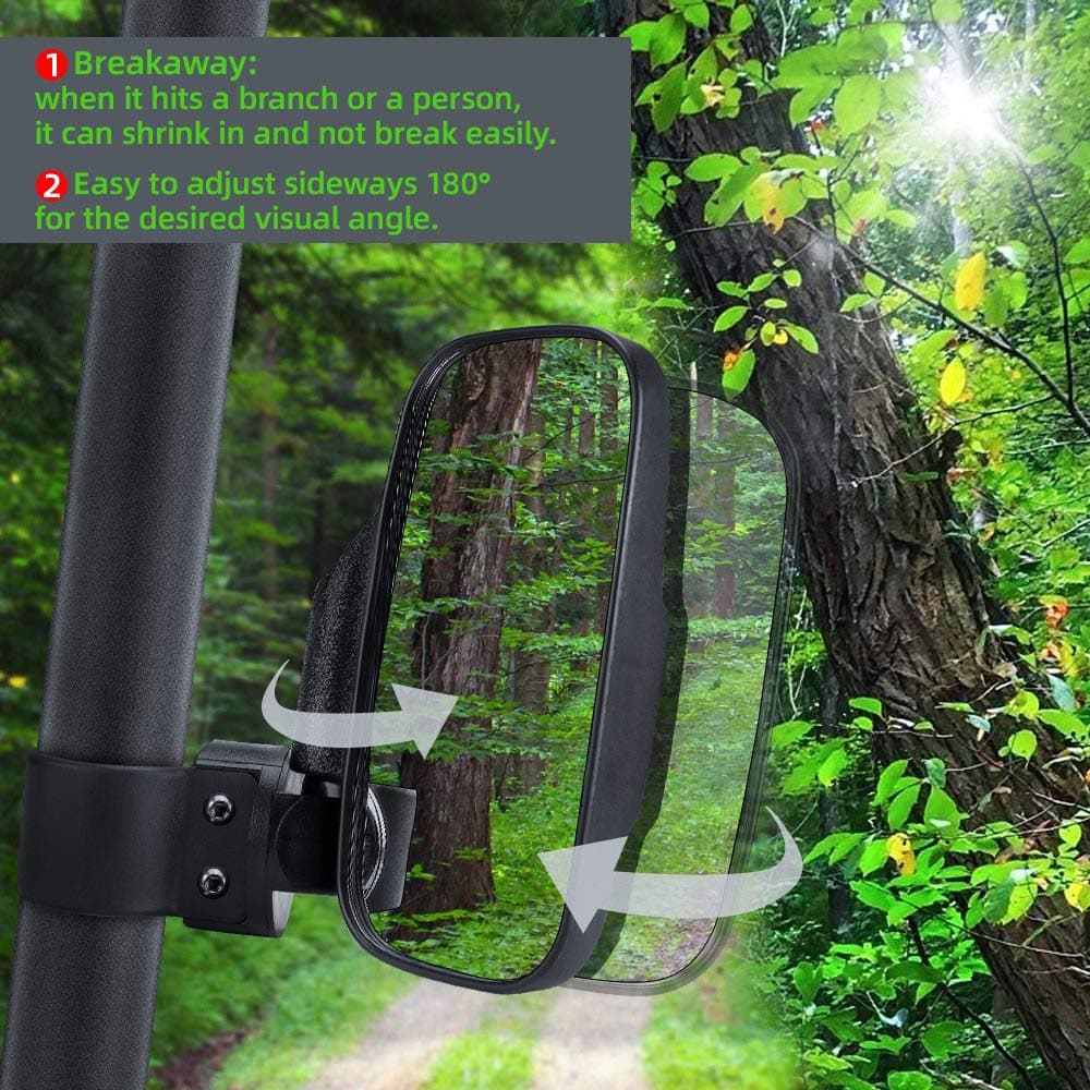 UTV 1.65"-2" Round Tube Adjustable Rear View Mirror & UTV 1.6"-2" Round Tube Adjustable Side Mirror - Kemimoto