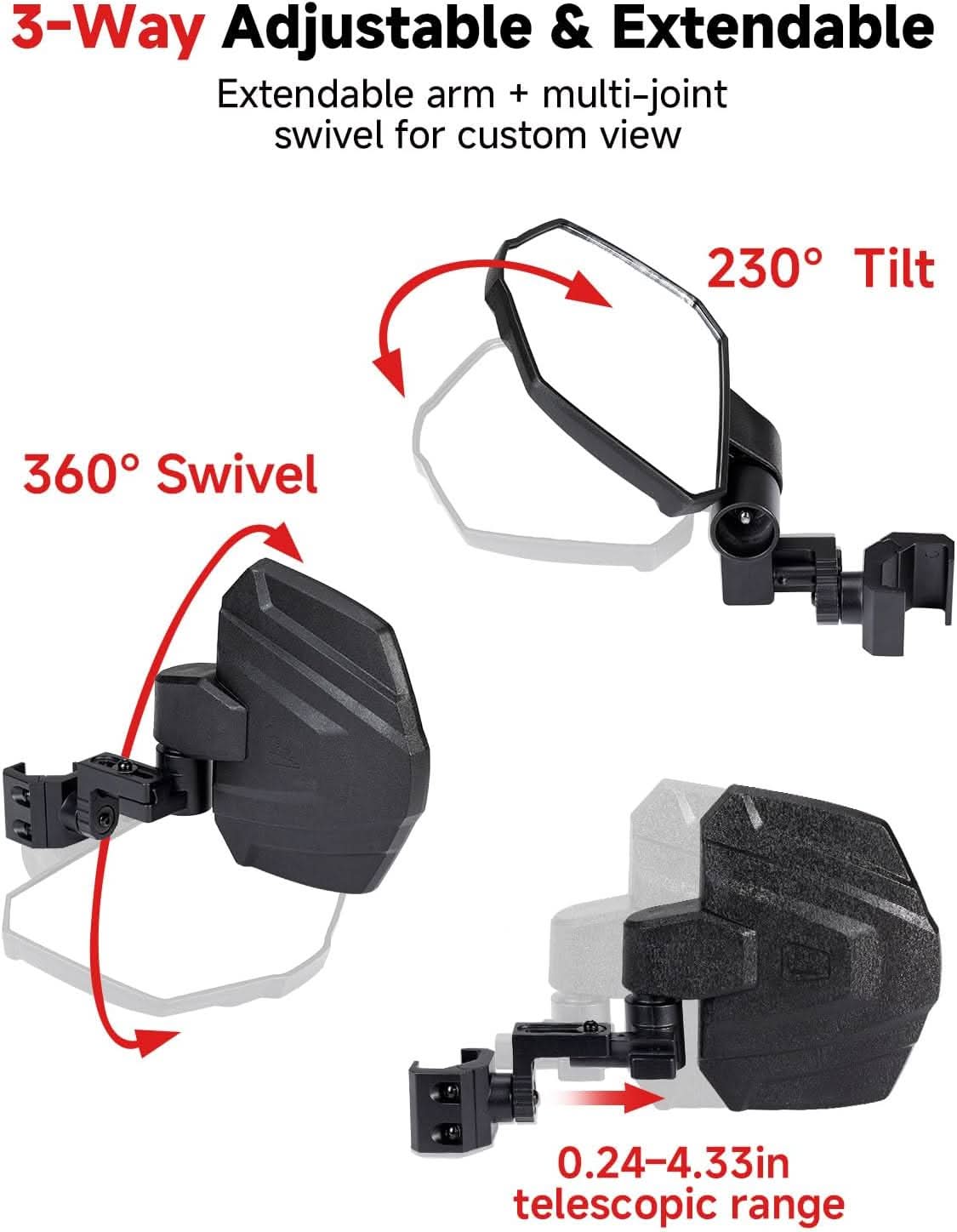 UTV Side Mirrors For Polaris|Can-Am| CFMOTO - Kemimoto