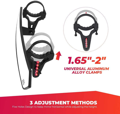 UTV 1.65"-2" Round Tube Adjustable Rear View Mirror & UTV 1.6"-2" Round Tube Adjustable Side Mirror - Kemimoto