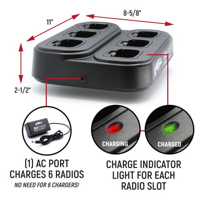 6 Pack - Rugged GMR2 PLUS - GMRS and FRS Two Way Handheld Radios with Bank Charger - Safety Yellow