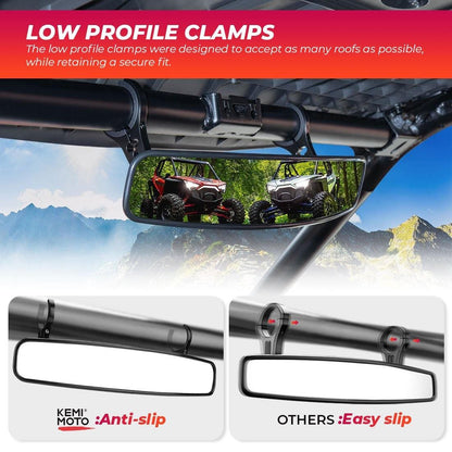 17" Wider Universal UTV Center Rearview Mirror For 1.75-2 inch Roll Bar - KEMIMOTO