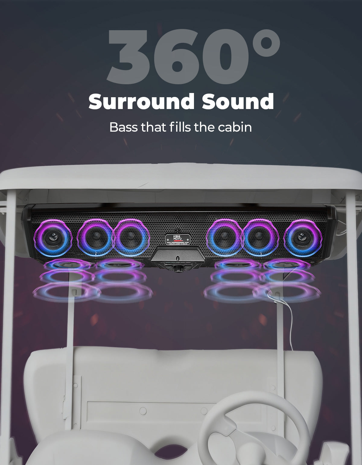 Midnight 90 Roof 34" Golf Cart Bluetooth Sound Bar RGB Lights 400W Waterproof Speaker - Kemimoto