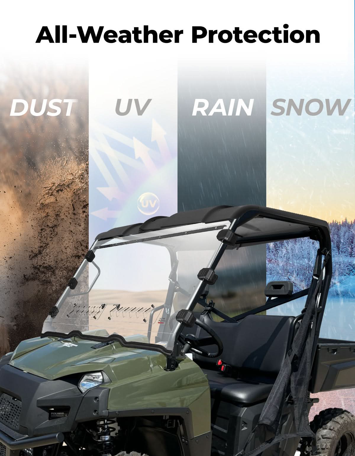 Front Vented Windshield for Polaris Ranger 800/XP 800/Crew (Not Fit Midsize) - Kemimoto