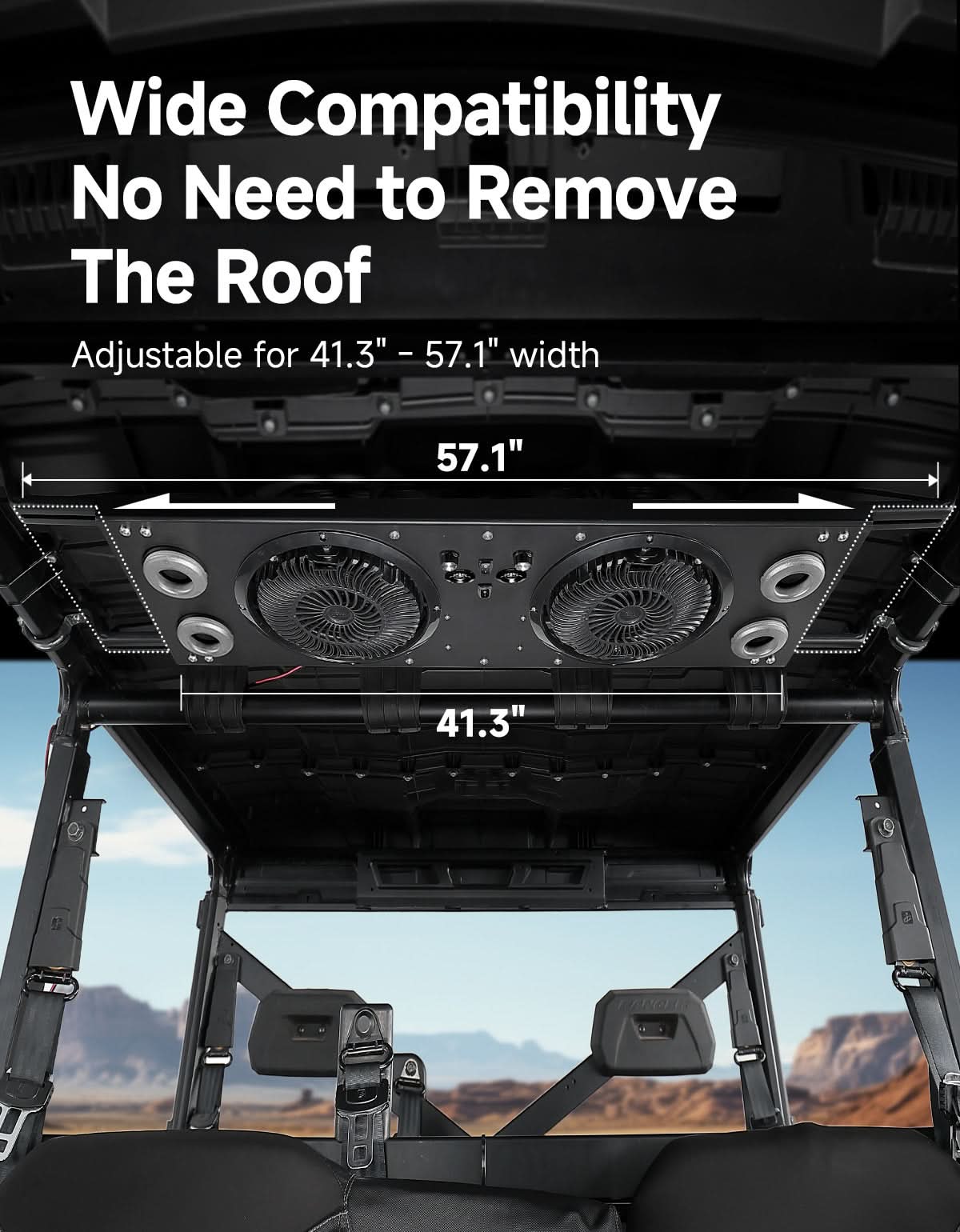 Overhead Fan with RGB for UTV with 57-42 Inch Roof Width for Polaris Ranger, RZR, Can-Am Defender, CFMOTO Uforce - Kemimoto