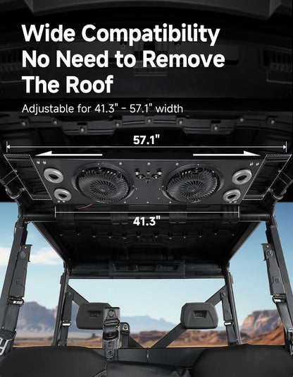 Overhead Fan with RGB for UTV with 57-42 Inch Roof Width for Polaris Ranger, RZR, Can-Am Defender, CFMOTO Uforce - Kemimoto