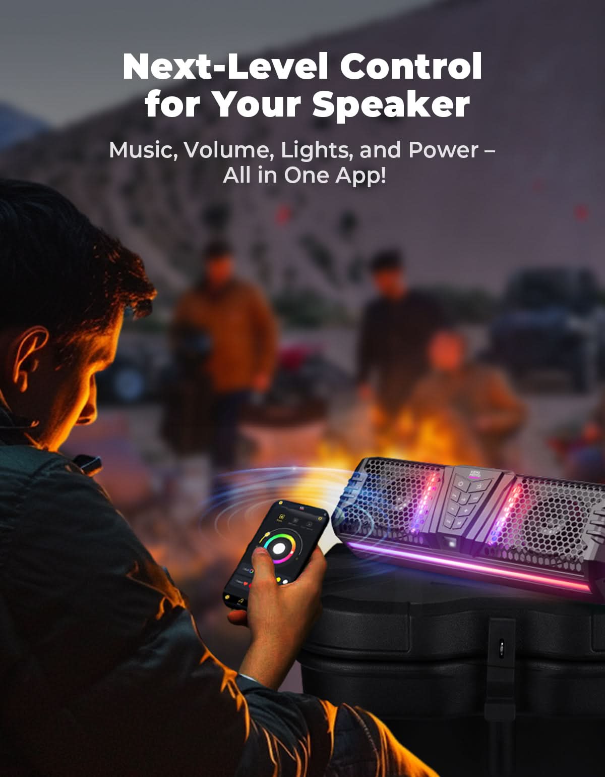 Midnight 40 16" Bluetooth Sound Bar â€?025 Compact RGB UTV Speaker for Golf Cart, ATV, Polaris RZR - Kemimoto