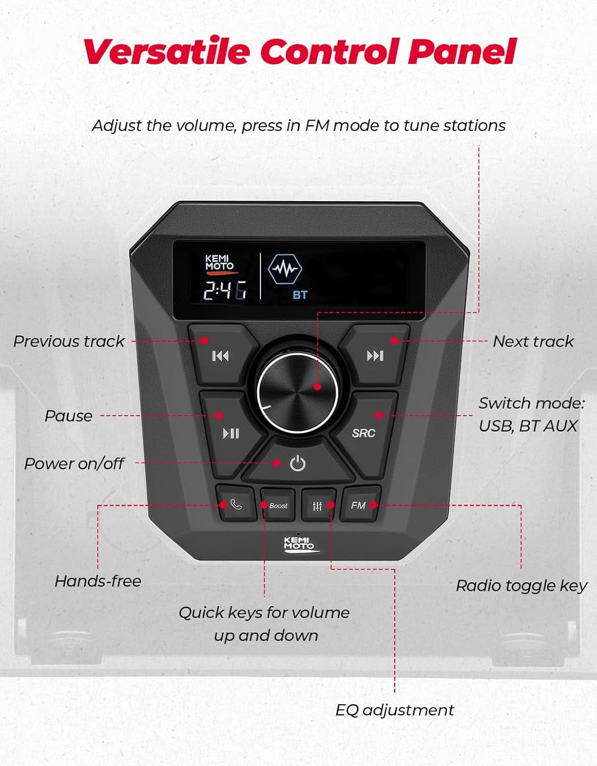 UTV 3-Speaker Audio Kit For Ranger 1000|1000 XP 1000|XP Crew - Kemimoto